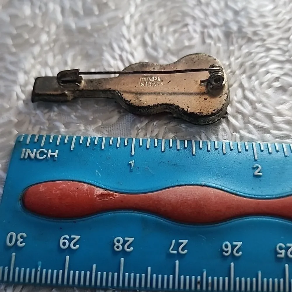 VINTAGE Micromosaic guitar brooch pin Italian Mid Century